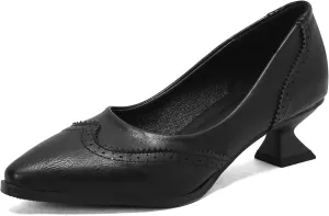 Gicoiz Women Comfy Low Kitten Heel Loafers Office Brogue Pumps
