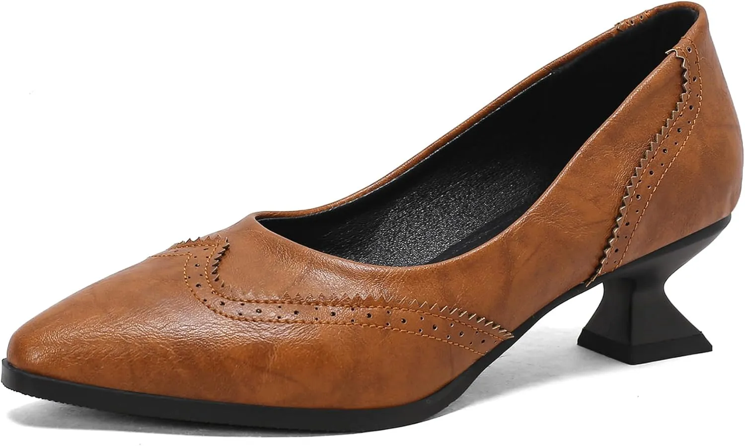 Gicoiz Women Comfy Low Kitten Heel Loafers Office Brogue Pumps