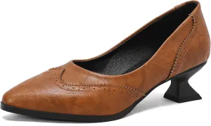 Gicoiz Women Comfy Low Kitten Heel Loafers Office Brogue Pumps