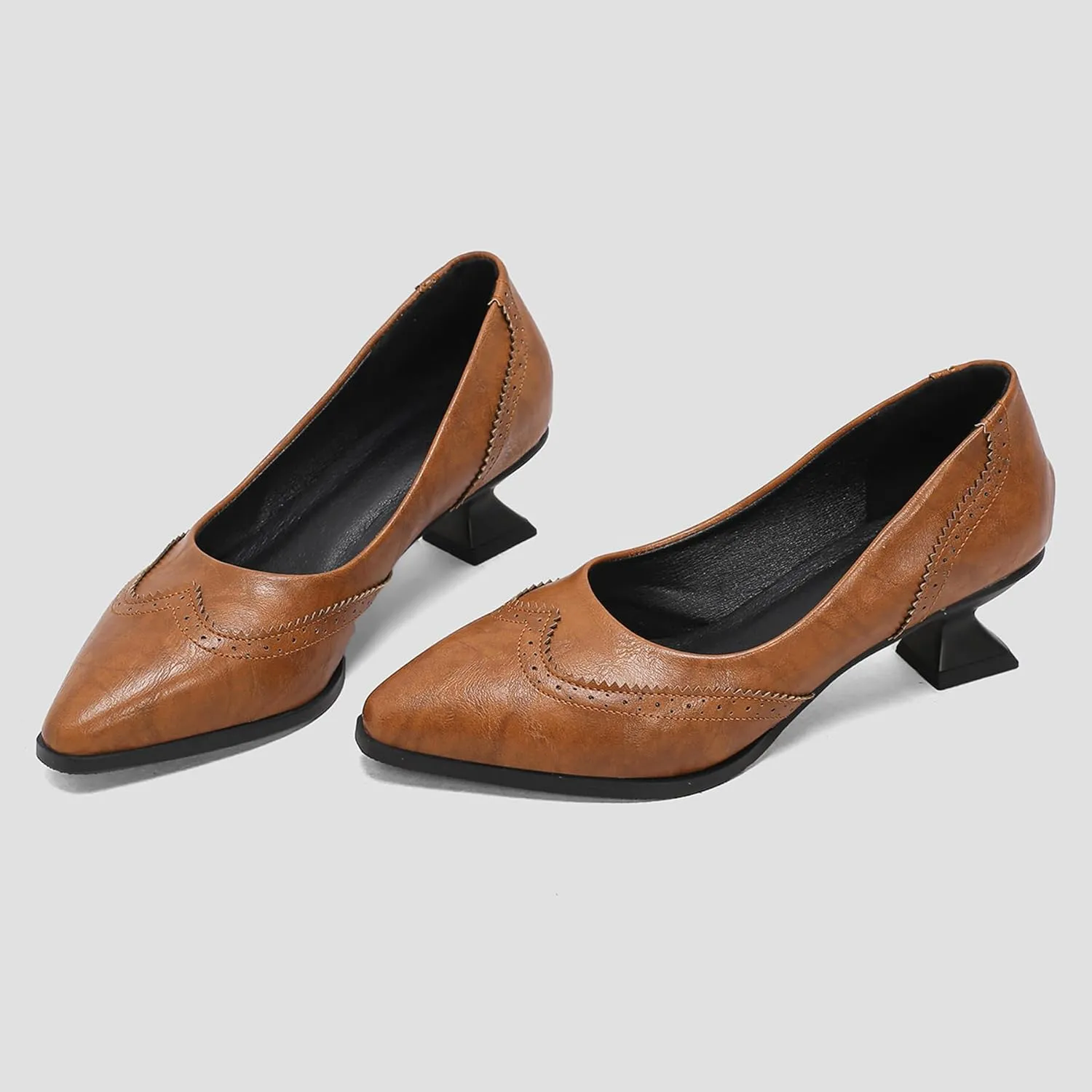 Gicoiz Women Comfy Low Kitten Heel Loafers Office Brogue Pumps