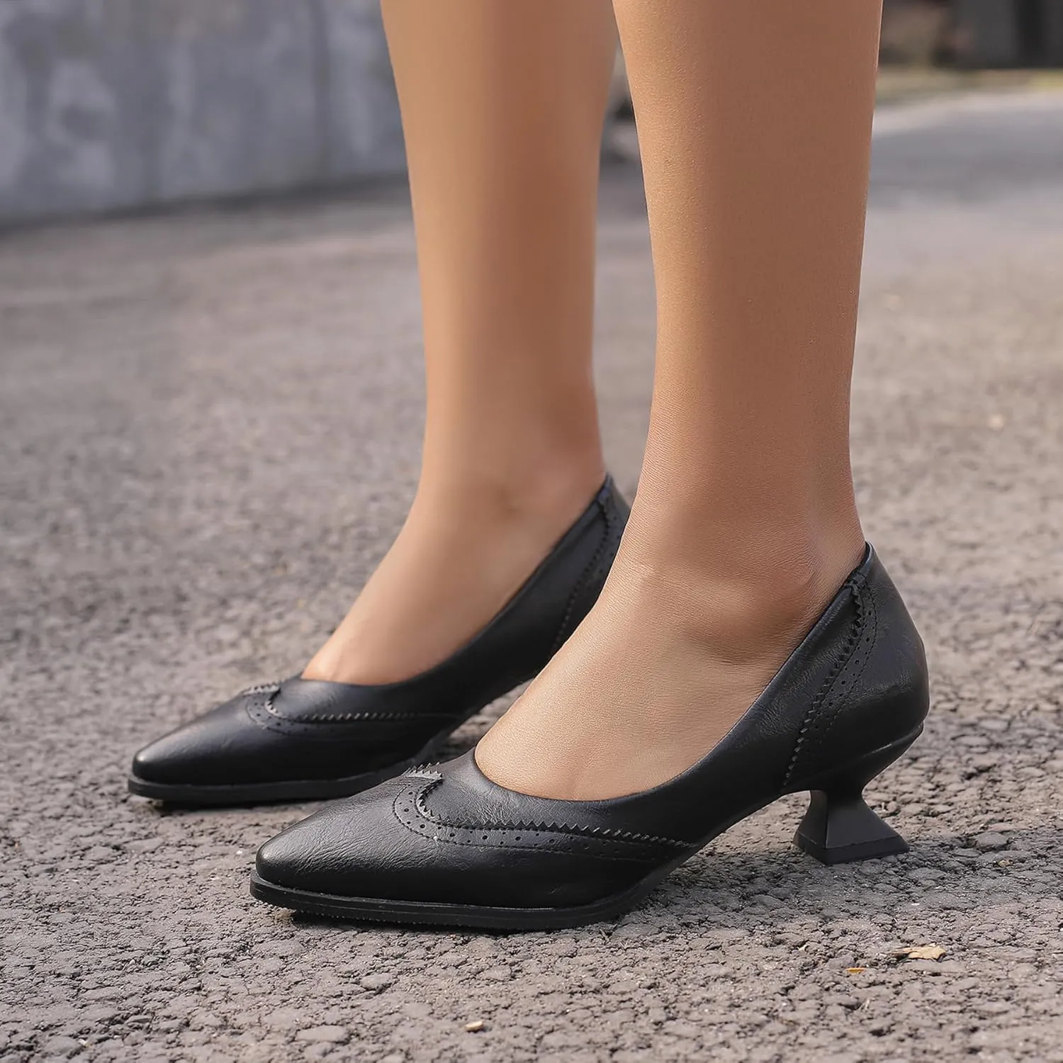 Gicoiz Women Comfy Low Kitten Heel Loafers Office Brogue Pumps