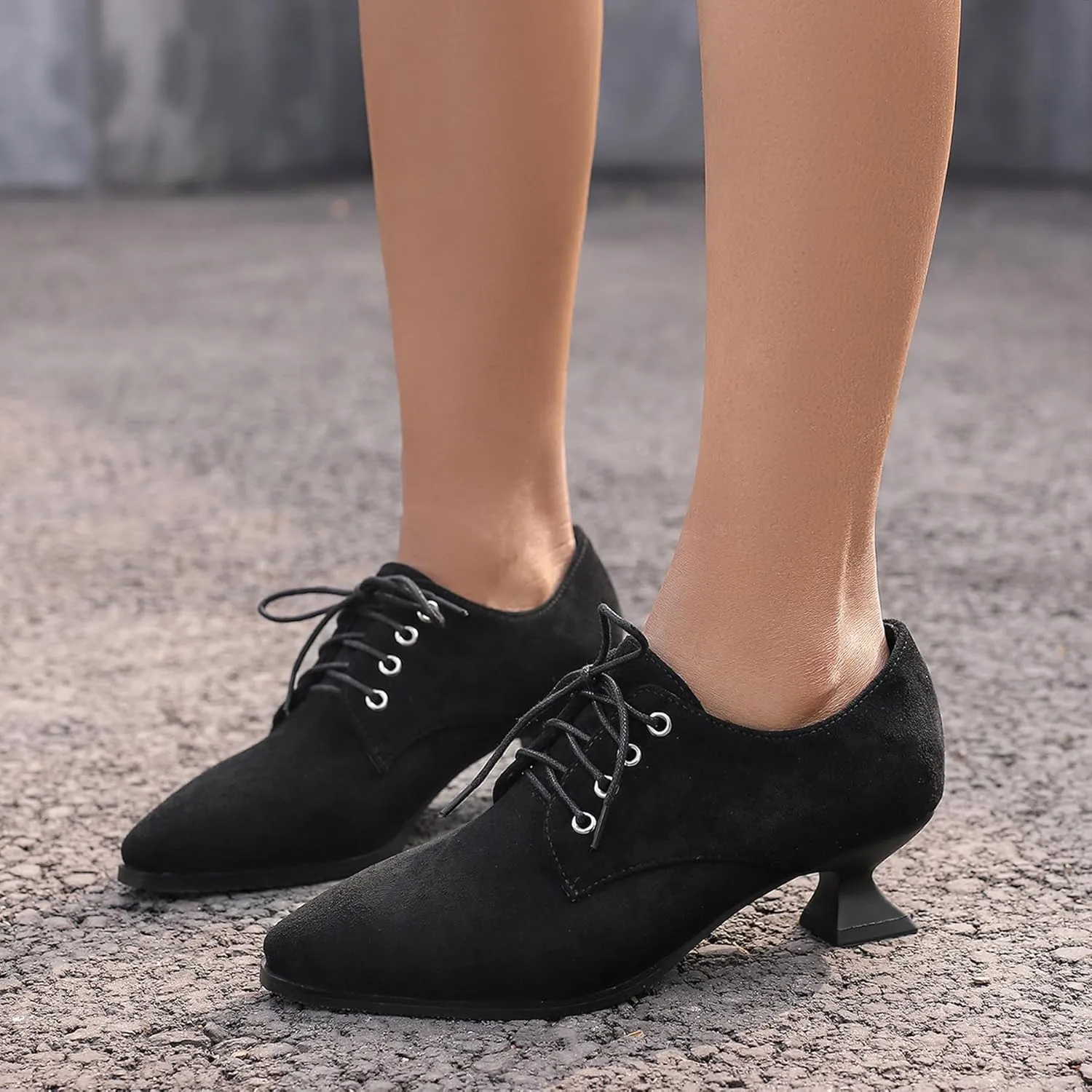 Gicoiz Women Comfy Low Kitten Heel Loafers Office Brogue Pumps