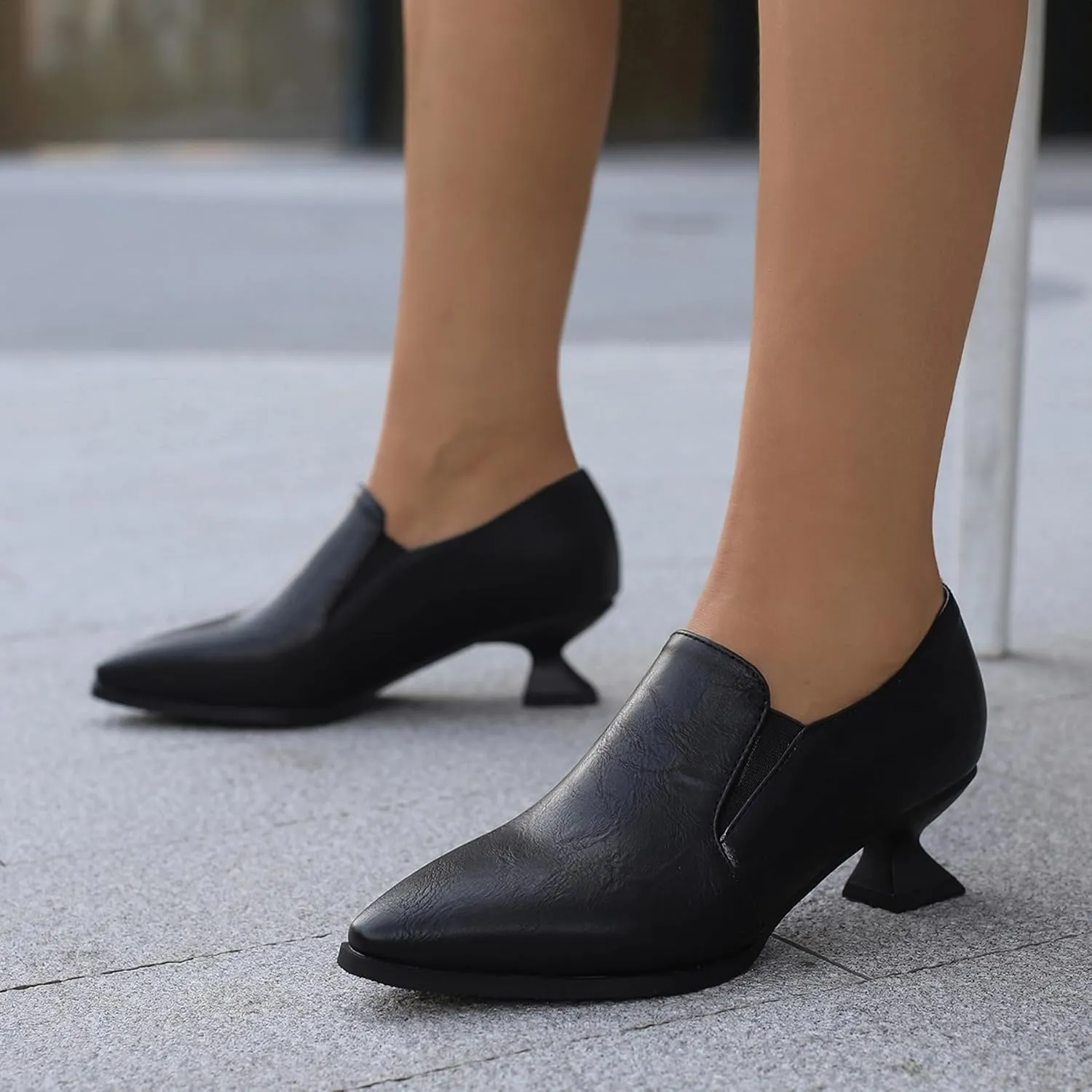 Gicoiz Women Comfy Low Kitten Heel Loafers Office Brogue Pumps