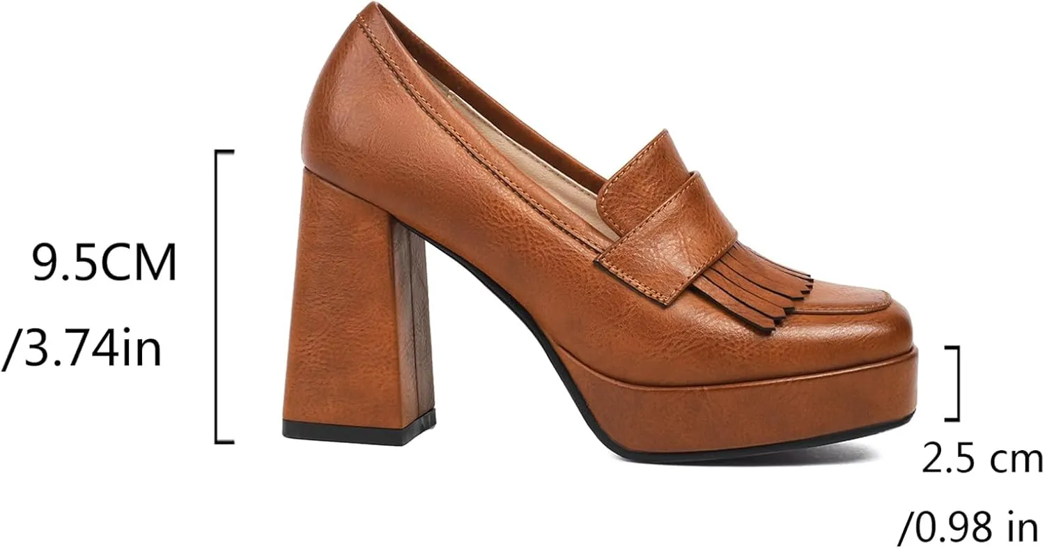Gicoiz Womens Chunky High Heeled Loafers Office Work Court Shoes