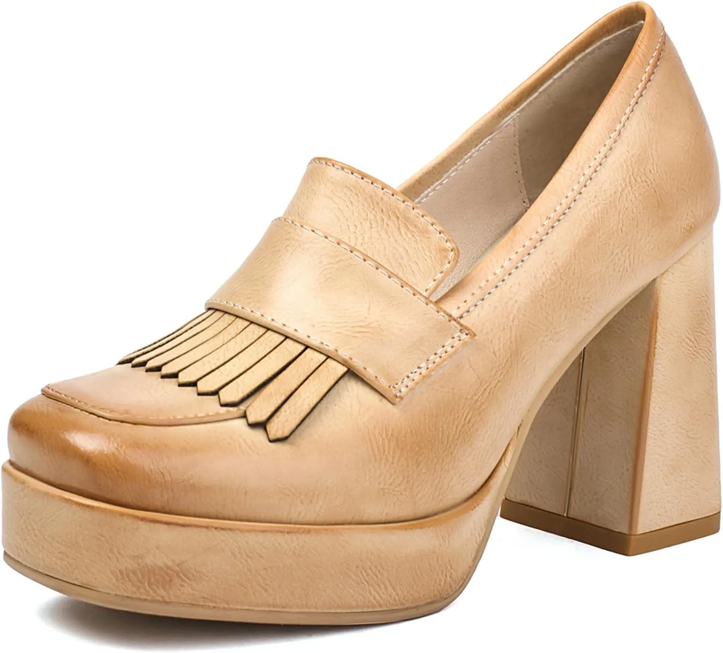 Gicoiz Womens Chunky High Heeled Loafers Office Work Court Shoes