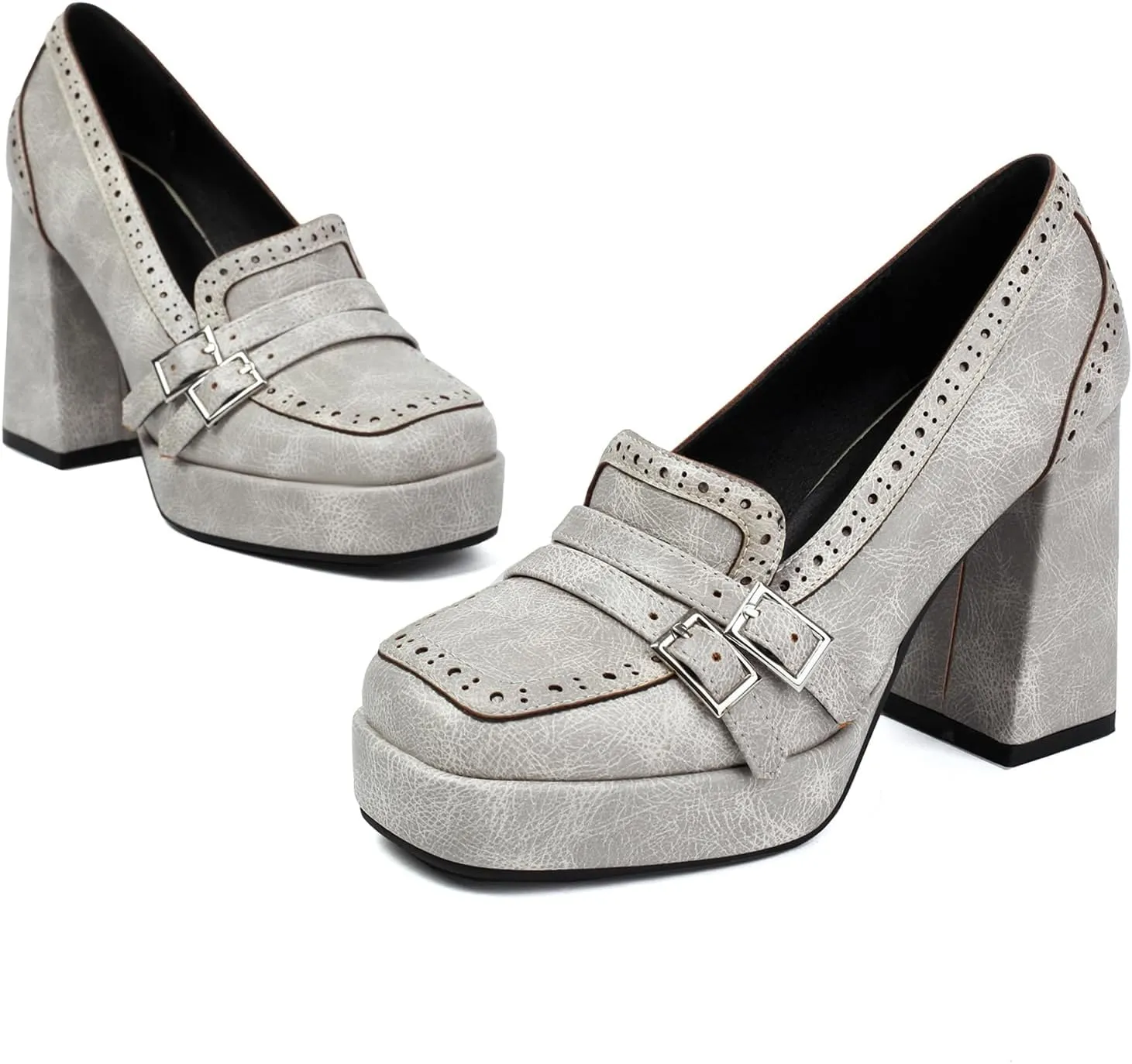 Gicoiz Womens Chunky High Heeled Loafers Office Work Court Shoes