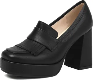 Gicoiz Womens Chunky High Heeled Loafers Office Work Court Shoes