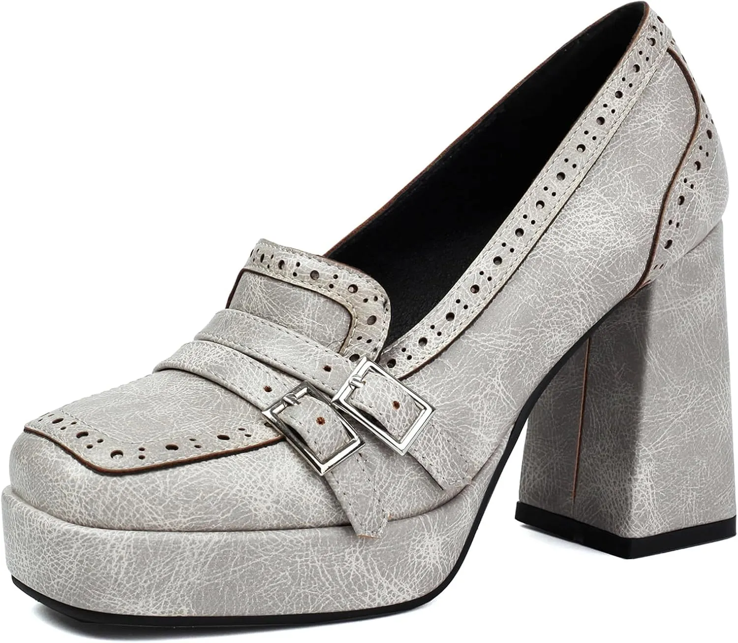 Gicoiz Womens Chunky High Heeled Loafers Office Work Court Shoes