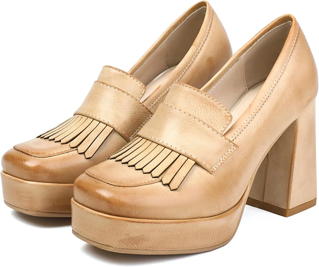 Gicoiz Womens Chunky High Heeled Loafers Office Work Court Shoes