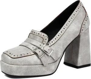 Gicoiz Womens Chunky High Heeled Loafers Office Work Court Shoes