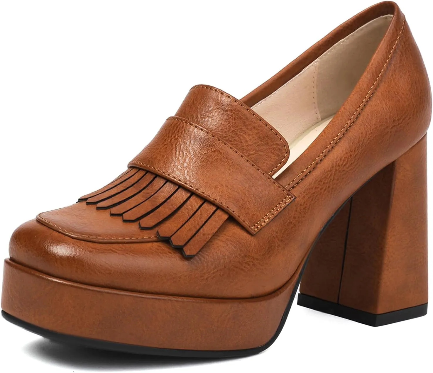 Gicoiz Womens Chunky High Heeled Loafers Office Work Court Shoes