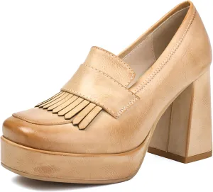 Gicoiz Womens Chunky High Heeled Loafers Office Work Court Shoes