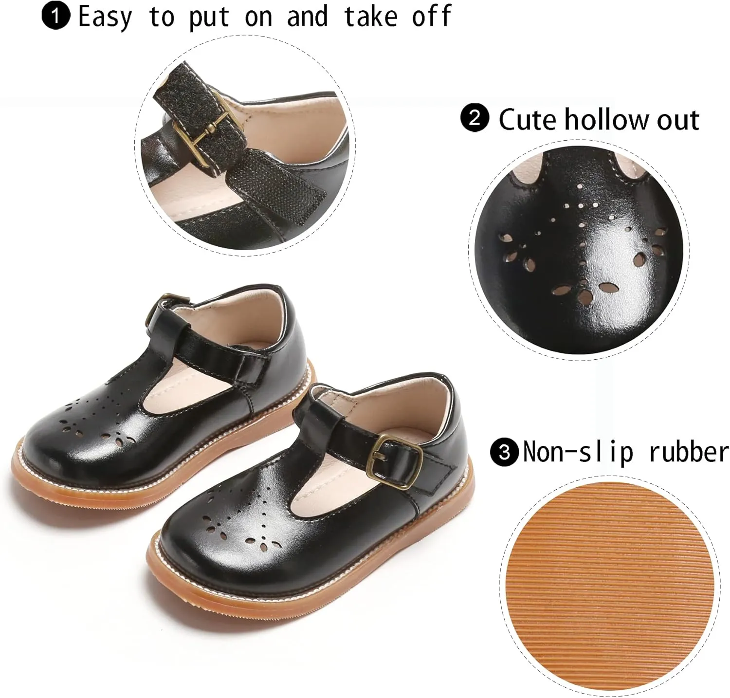 GINFIVE Toddler Girls Dress Shoes Little Kids Flats School Mary Janes Shoes