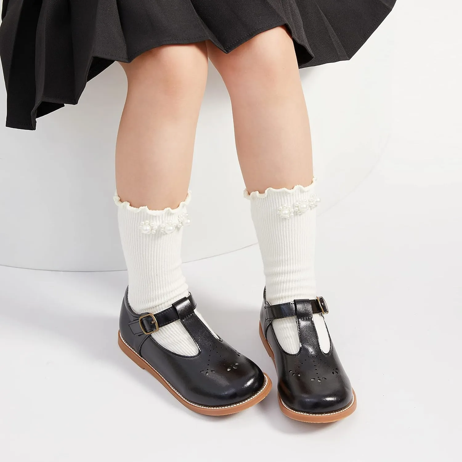 GINFIVE Toddler Girls Dress Shoes Little Kids Flats School Mary Janes Shoes