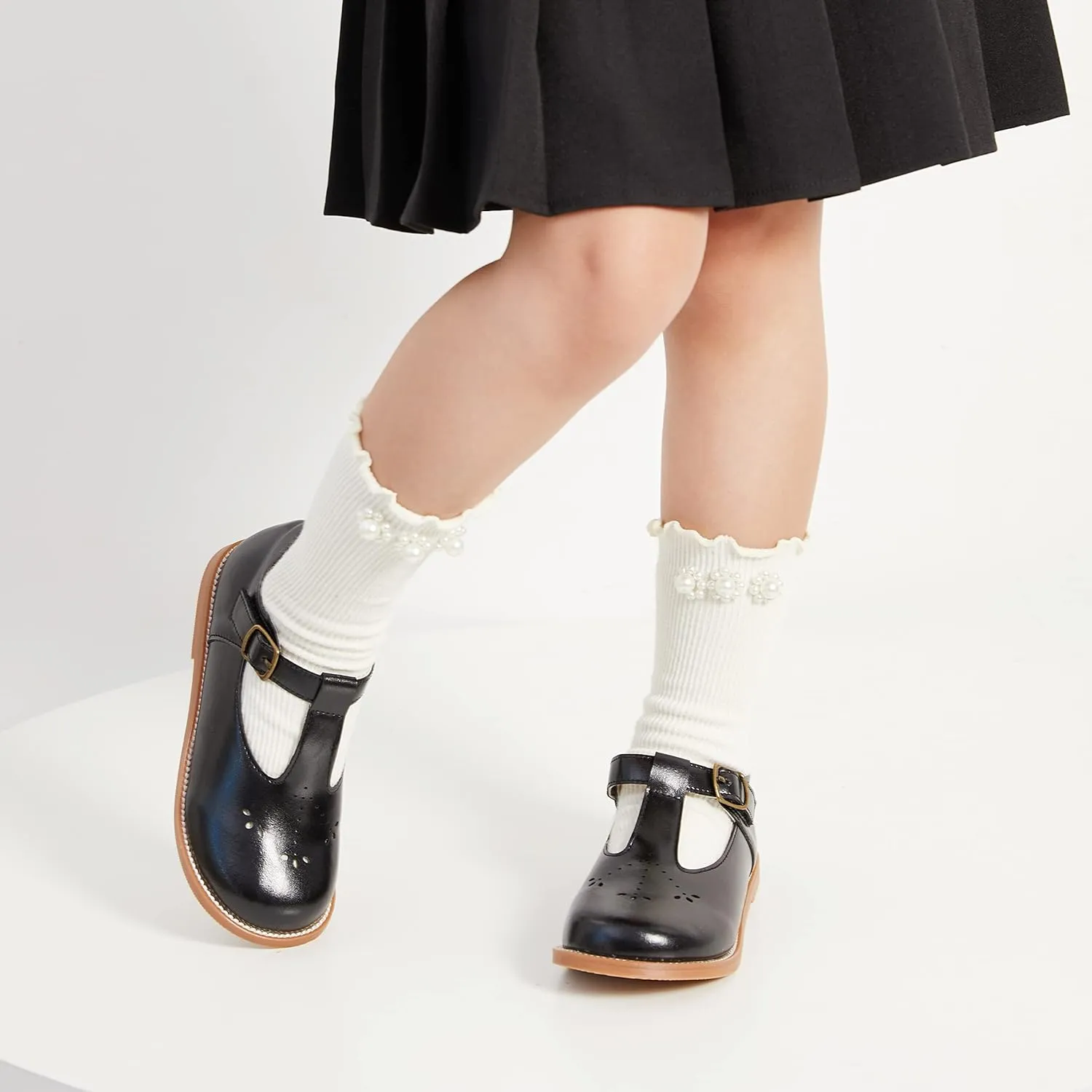 GINFIVE Toddler Girls Dress Shoes Little Kids Flats School Mary Janes Shoes