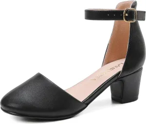 Girls Dress Shoes Closed Toe Chunky High Heels Ankle Strap Wedding Party Pump Shoes