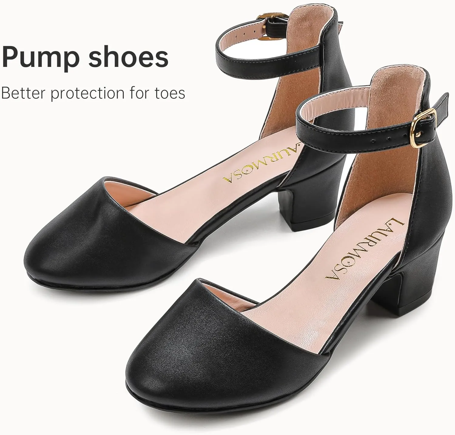 Girls Dress Shoes Closed Toe Chunky High Heels Ankle Strap Wedding Party Pump Shoes