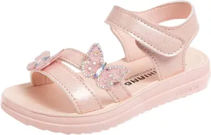 Girls Sandals Butterfly School Party Flat Sandal Anti-Slip Open Toe Double Strap Summer Dress Shoes