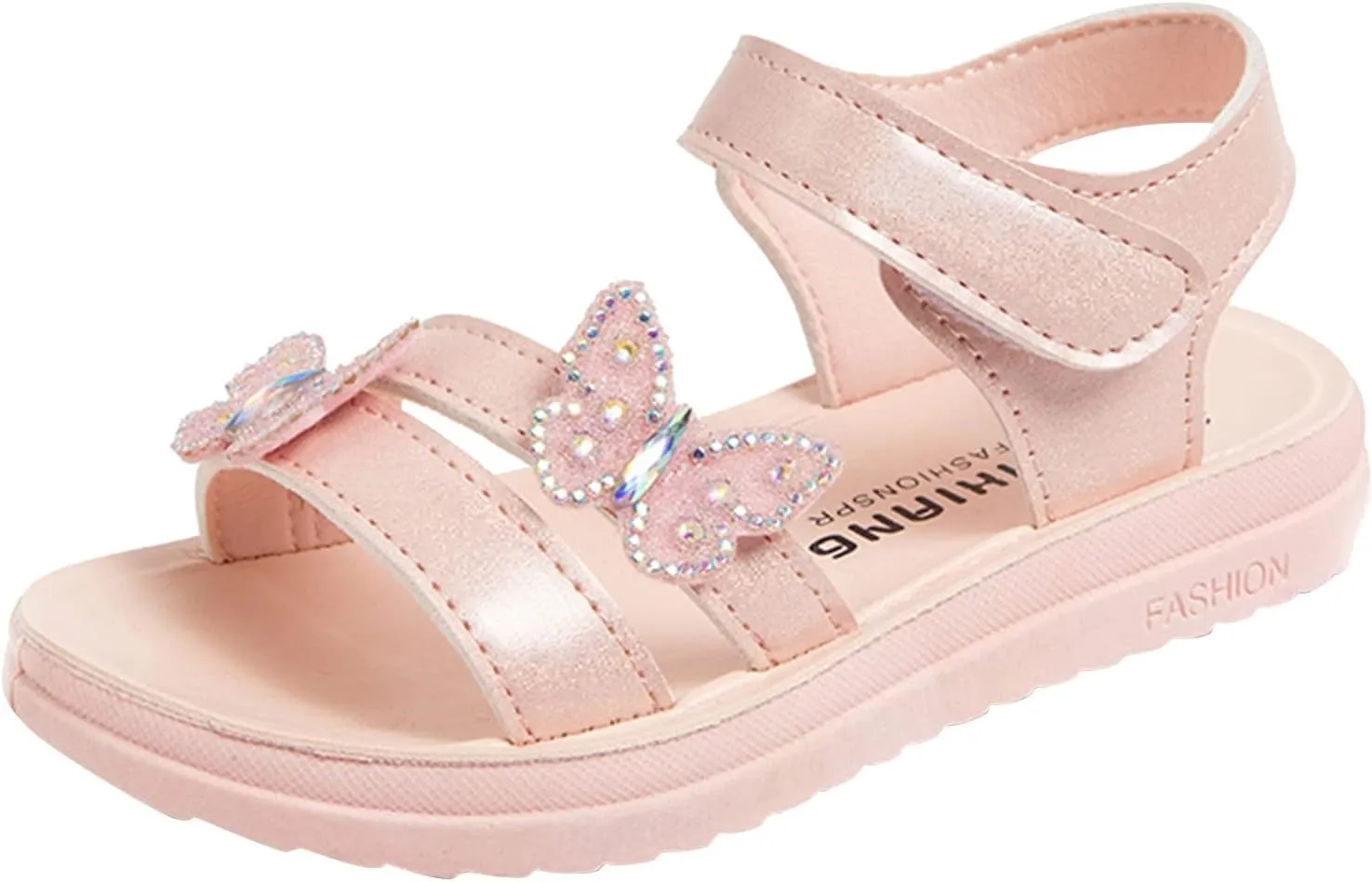 Girls Sandals Butterfly School Party Flat Sandal Anti-Slip Open Toe Double Strap Summer Dress Shoes