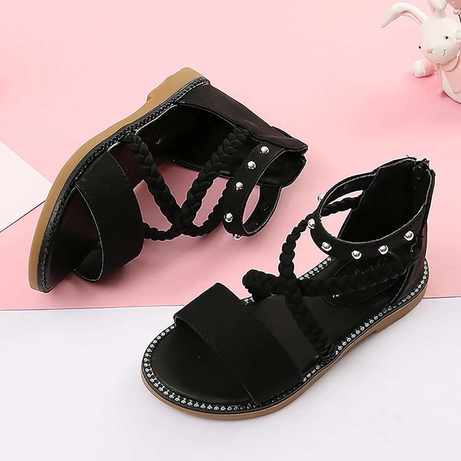 Girls Vintage Roman Sandals Kids Strappy High Top Soft Sole Beach Shoes Flat Open Toe Sandals Toddler Slippers