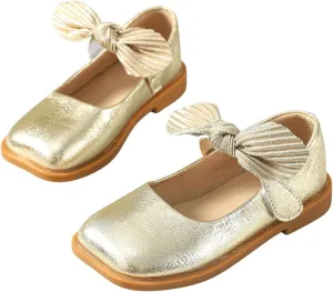 GORGLITTER Girl's Dress Shoes Bow Cute Ballerina Flat Sandals Close Toe Flats
