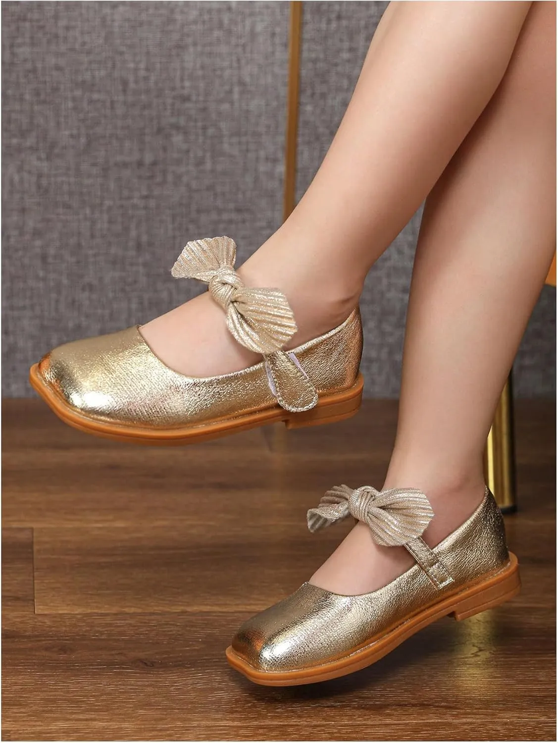 GORGLITTER Girl's Dress Shoes Bow Cute Ballerina Flat Sandals Close Toe Flats