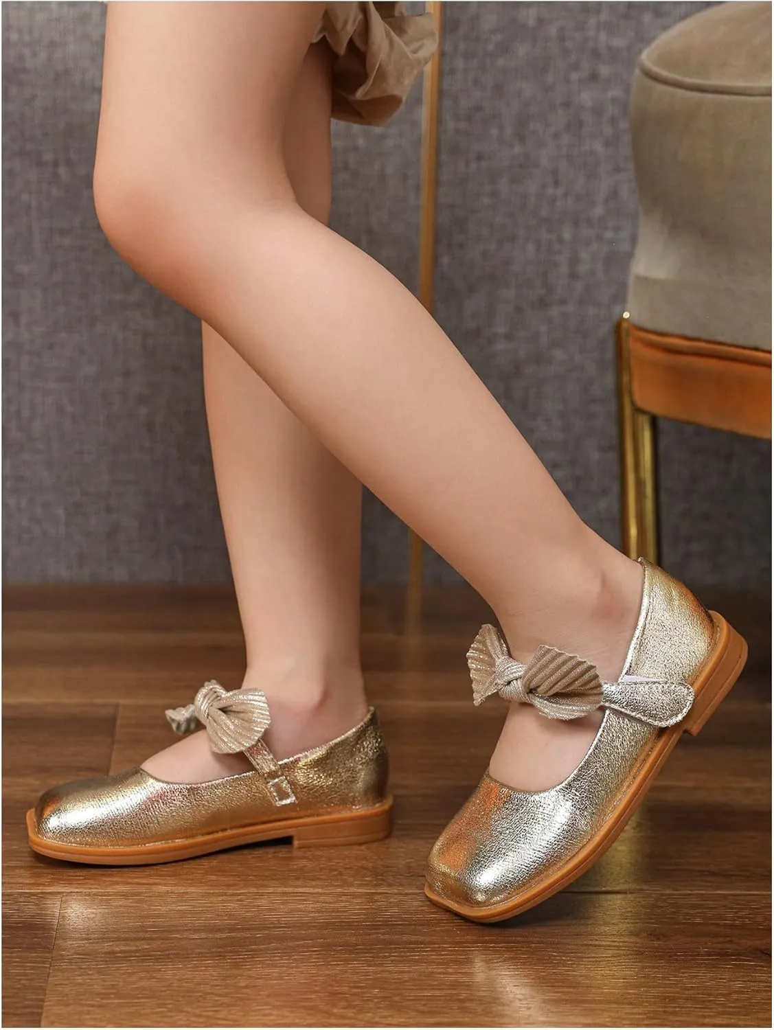GORGLITTER Girl's Dress Shoes Bow Cute Ballerina Flat Sandals Close Toe Flats