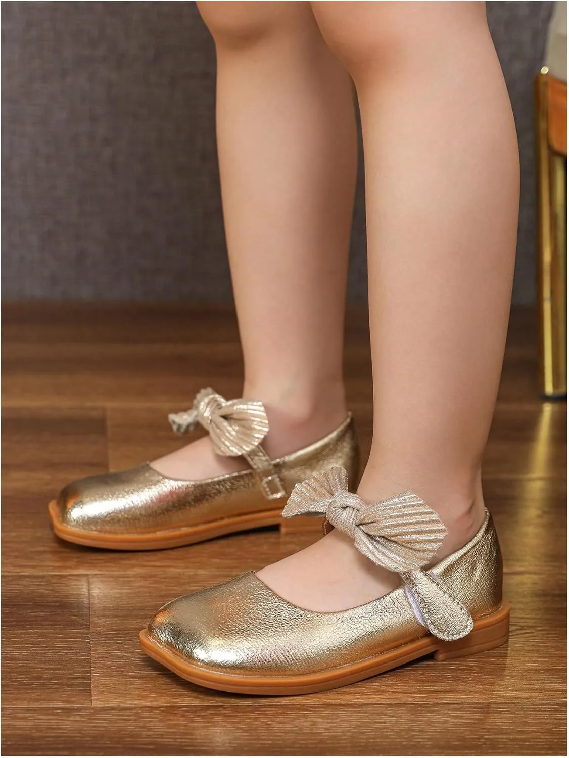 GORGLITTER Girl's Dress Shoes Bow Cute Ballerina Flat Sandals Close Toe Flats