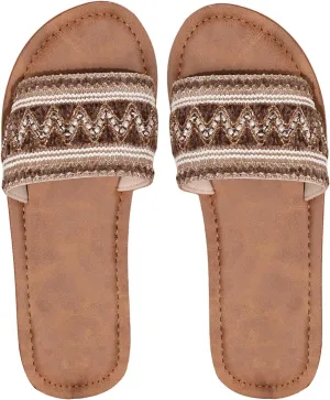 GORGLITTER Women's Braided Boho Flat Sandals Slip On Square Open Toe Beach Slide Sandals