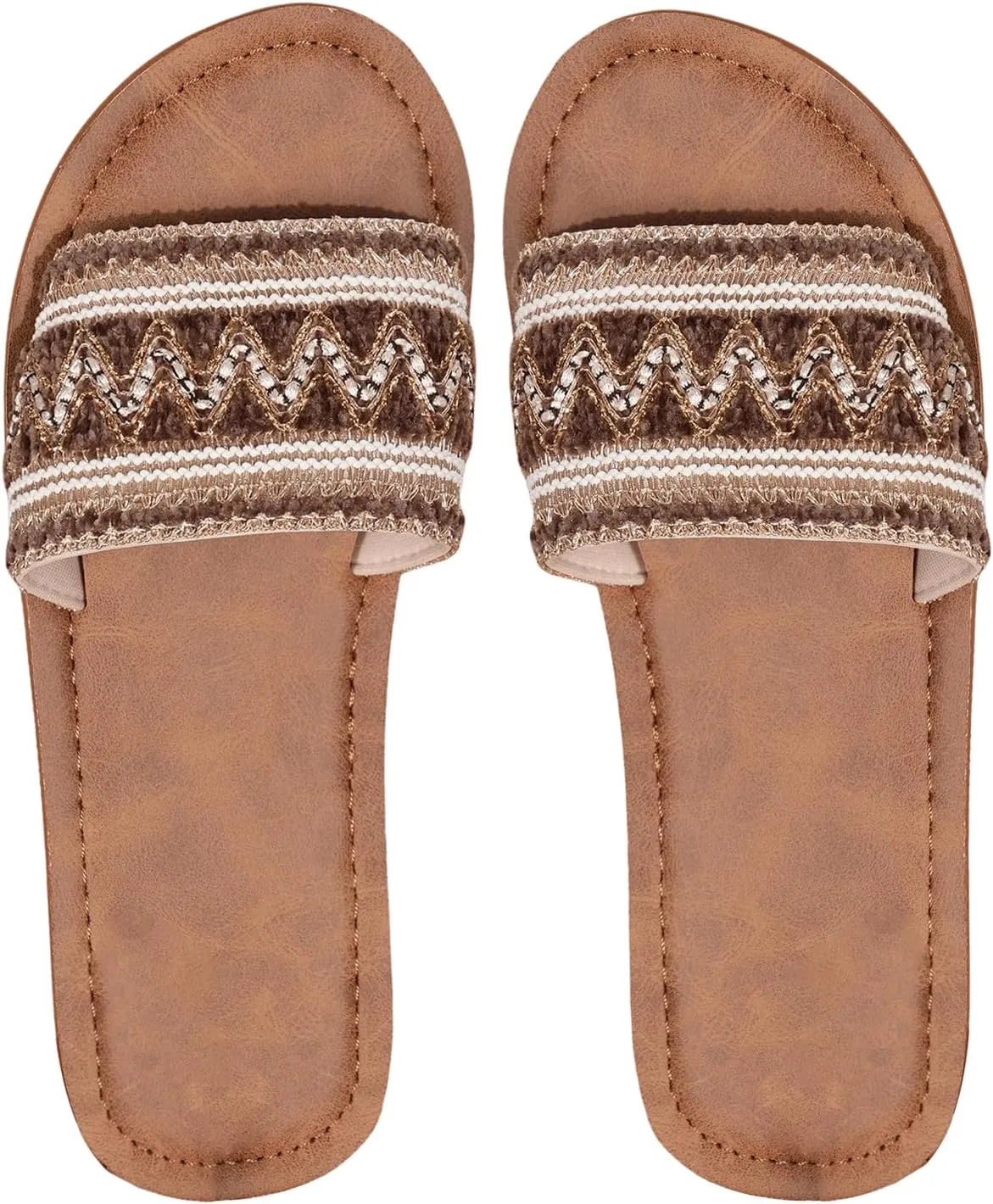 GORGLITTER Women's Braided Boho Flat Sandals Slip On Square Open Toe Beach Slide Sandals