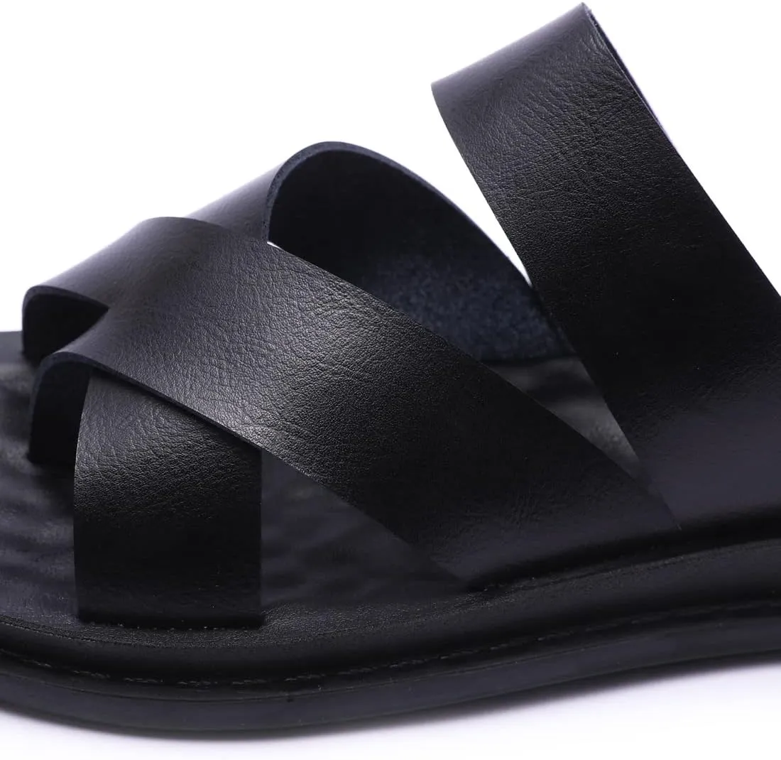 Harssidanzar Men's Sandals,Quick-Dry Flip-Flop Summer Slip On Cross Straps Slide Sandals Toe Ring Style Outdoor And Indoor KM221US