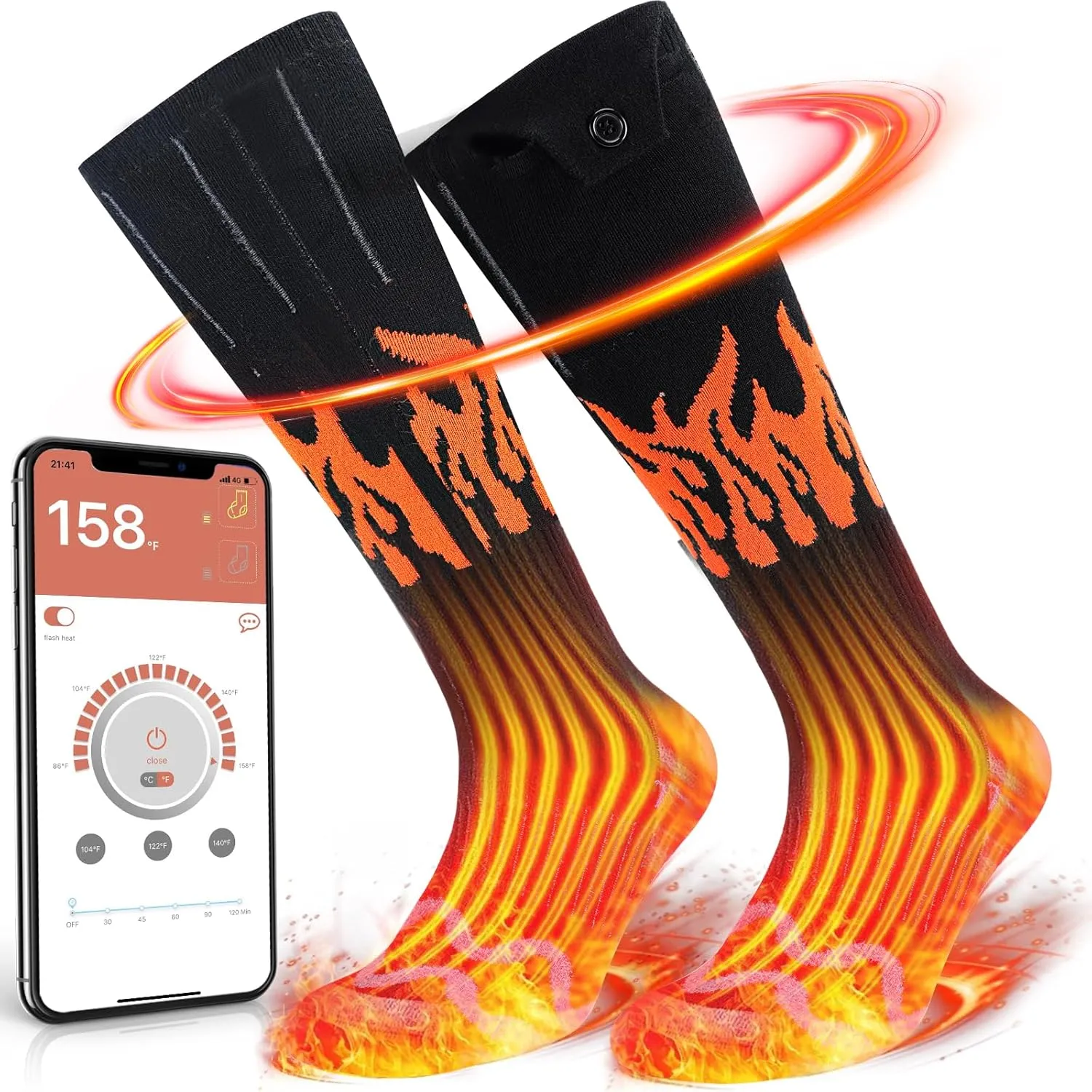 Heated Socks, Rechargeable Heated Socks Women Kids, Battery Powered Socks Electric Socks Foot Warmer with APP Control for Winter Hunting Skiing Hiking (L)