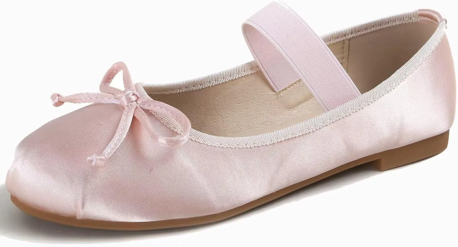 Hee grand Women's Cute Round Toe Ballerina Flats Bowknot Mary Jane Shoes Comfort Dancing Shoes Elegant Satin Dress Shoes
