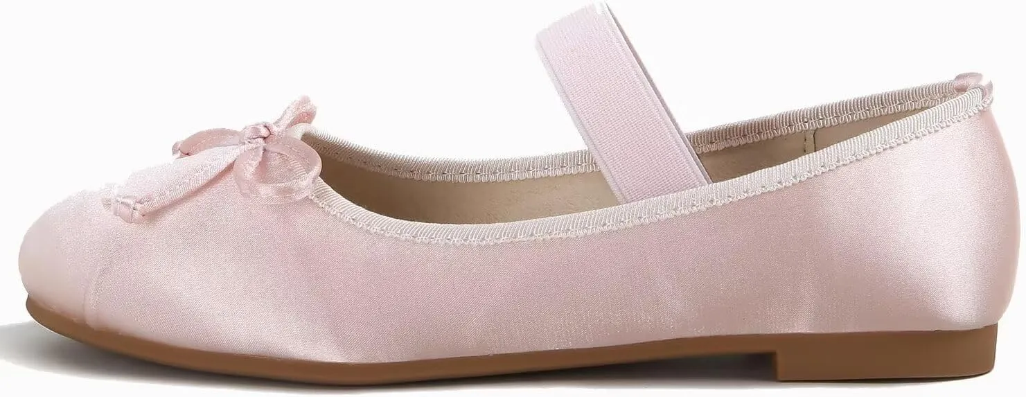 Hee grand Women's Cute Round Toe Ballerina Flats Bowknot Mary Jane Shoes Comfort Dancing Shoes Elegant Satin Dress Shoes