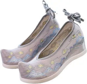 Hidden Platform Vintage Women Flock Cotton Embroidered Shoes Ladies Casual Chinese Style Embroidery Costume Shoes