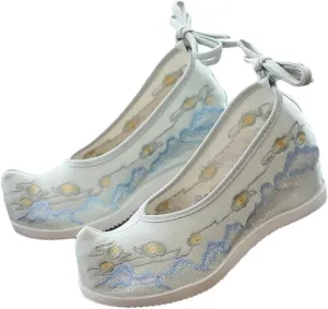 Hidden Platform Vintage Women Flock Cotton Embroidered Shoes Ladies Casual Chinese Style Embroidery Costume Shoes