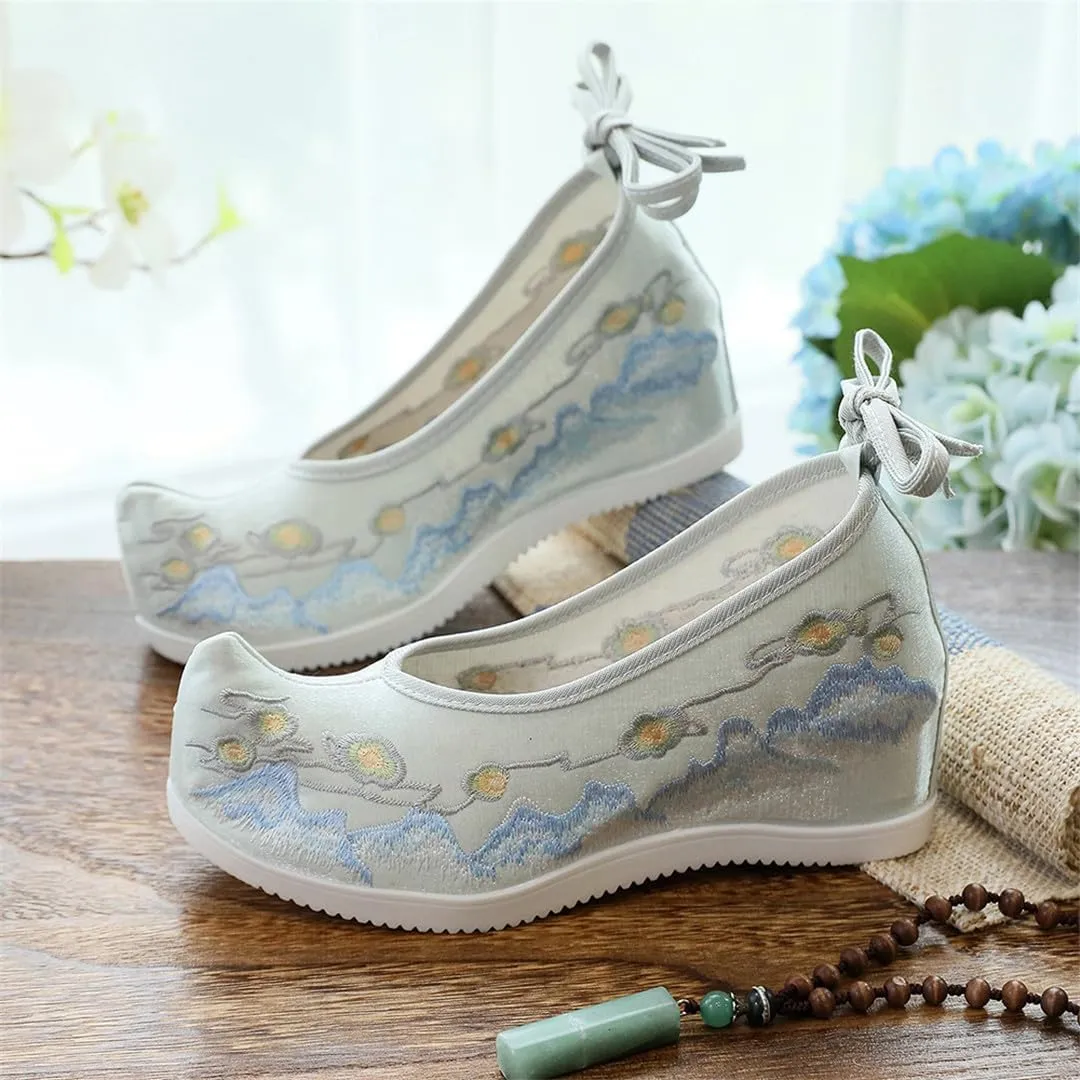 Hidden Platform Vintage Women Flock Cotton Embroidered Shoes Ladies Casual Chinese Style Embroidery Costume Shoes