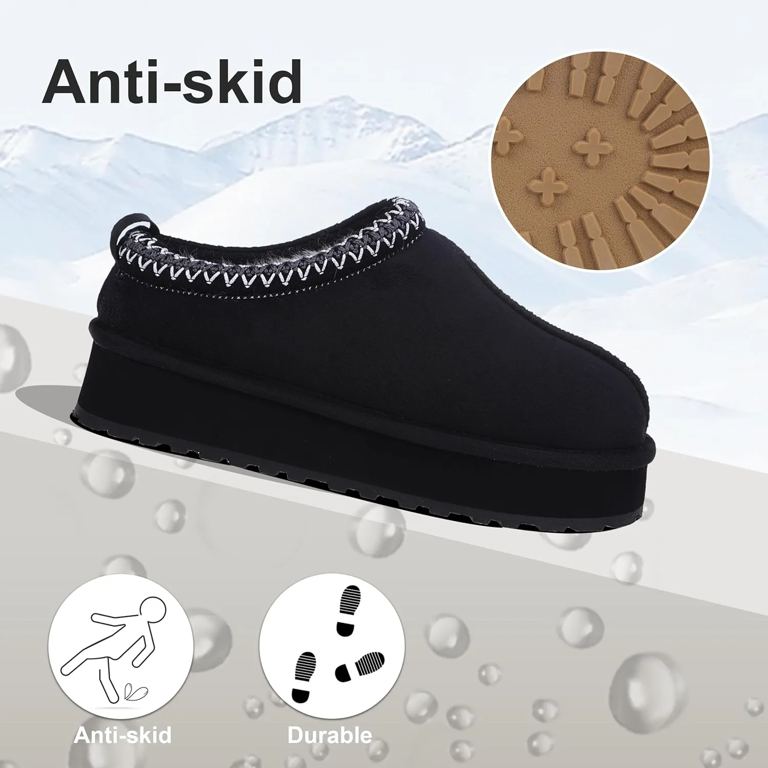 Home Slipper Platform Slippers for Women Indoor Outdoor Mini Boots Non-slip Plush Lining Slip On House Shoes