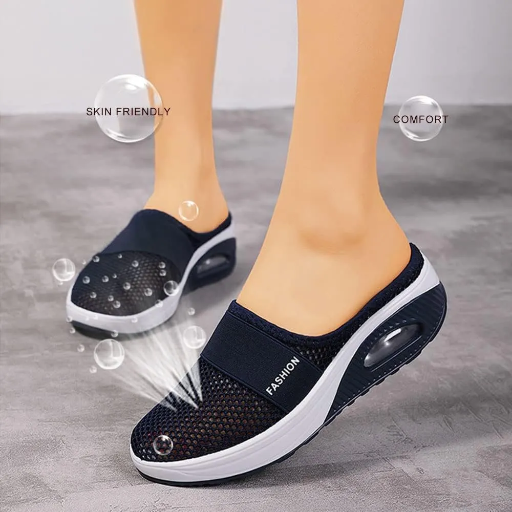 Hopomart Womens Air Cushion Slip-On Walking Shoes Orthopedic Diabetic Slippers,Mesh Breathable with Arch Support Comfort Wedg Slippers