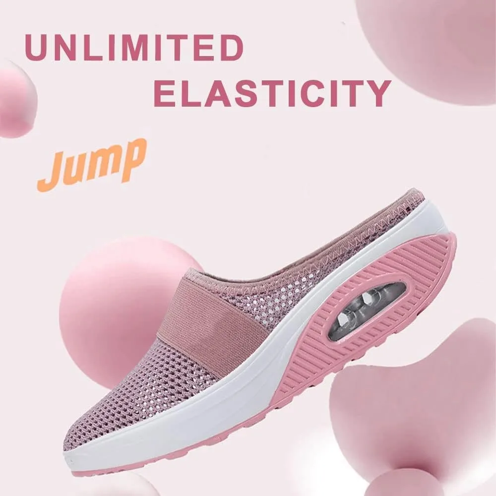 Hopomart Womens Air Cushion Slip-On Walking Shoes Orthopedic Diabetic Slippers,Mesh Breathable with Arch Support Comfort Wedg Slippers
