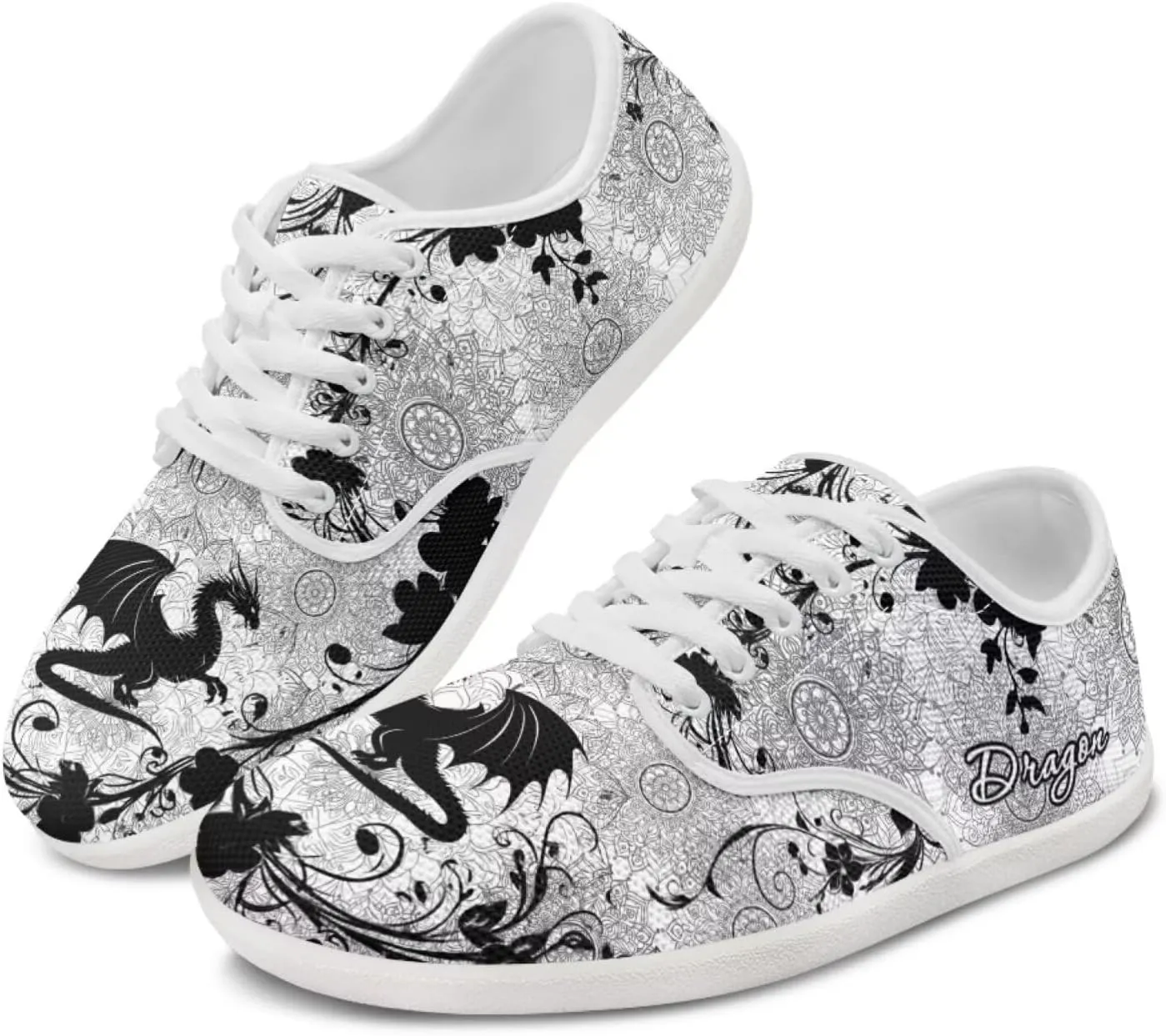 Howilath Boho Mandala Animal Women Barefoot Shoes Casual Shoes Lace up Loafers Running Sneaker with EVA Sole