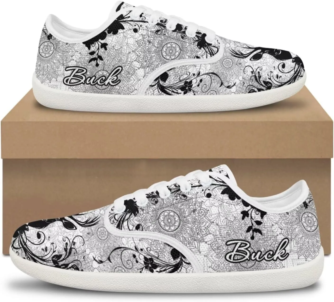Howilath Boho Mandala Animal Women Barefoot Shoes Casual Shoes Lace up Loafers Running Sneaker with EVA Sole