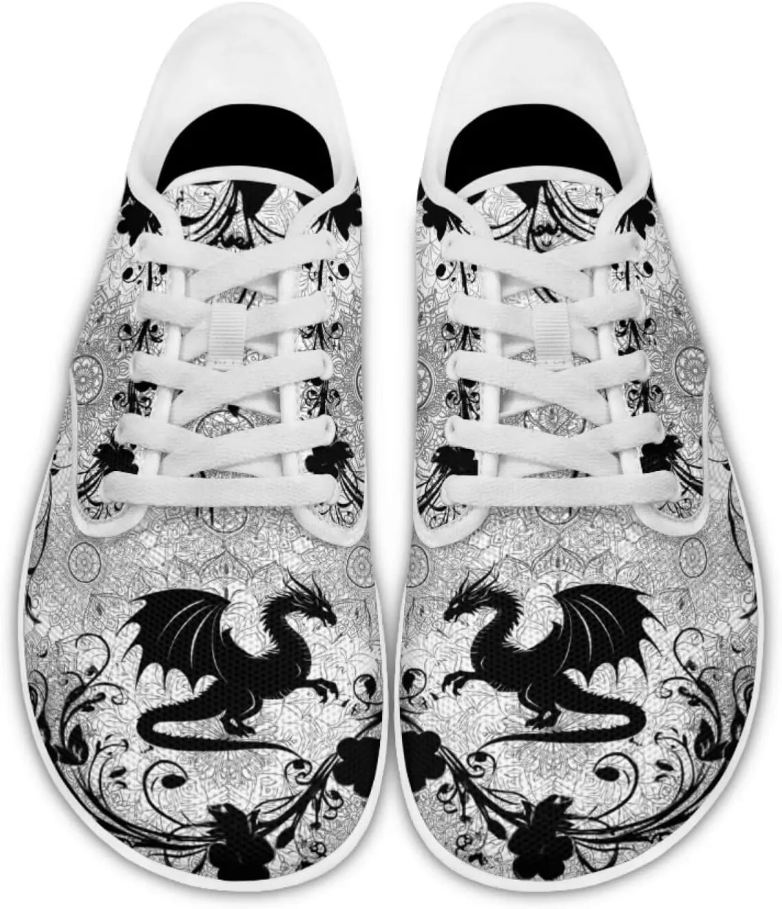 Howilath Boho Mandala Animal Women Barefoot Shoes Casual Shoes Lace up Loafers Running Sneaker with EVA Sole