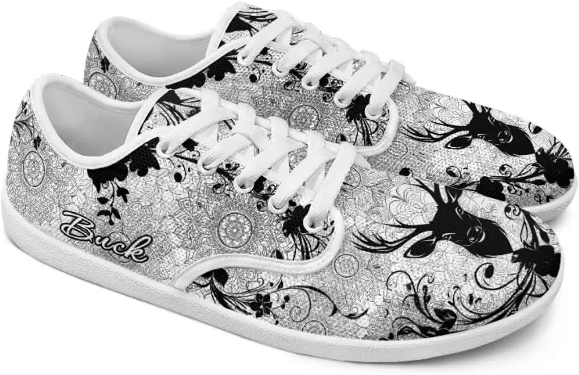 Howilath Boho Mandala Animal Women Barefoot Shoes Casual Shoes Lace up Loafers Running Sneaker with EVA Sole