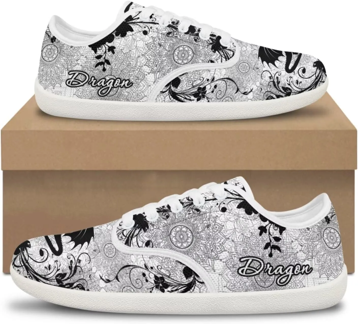 Howilath Boho Mandala Animal Women Barefoot Shoes Casual Shoes Lace up Loafers Running Sneaker with EVA Sole