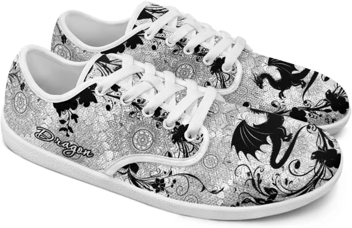Howilath Boho Mandala Animal Women Barefoot Shoes Casual Shoes Lace up Loafers Running Sneaker with EVA Sole
