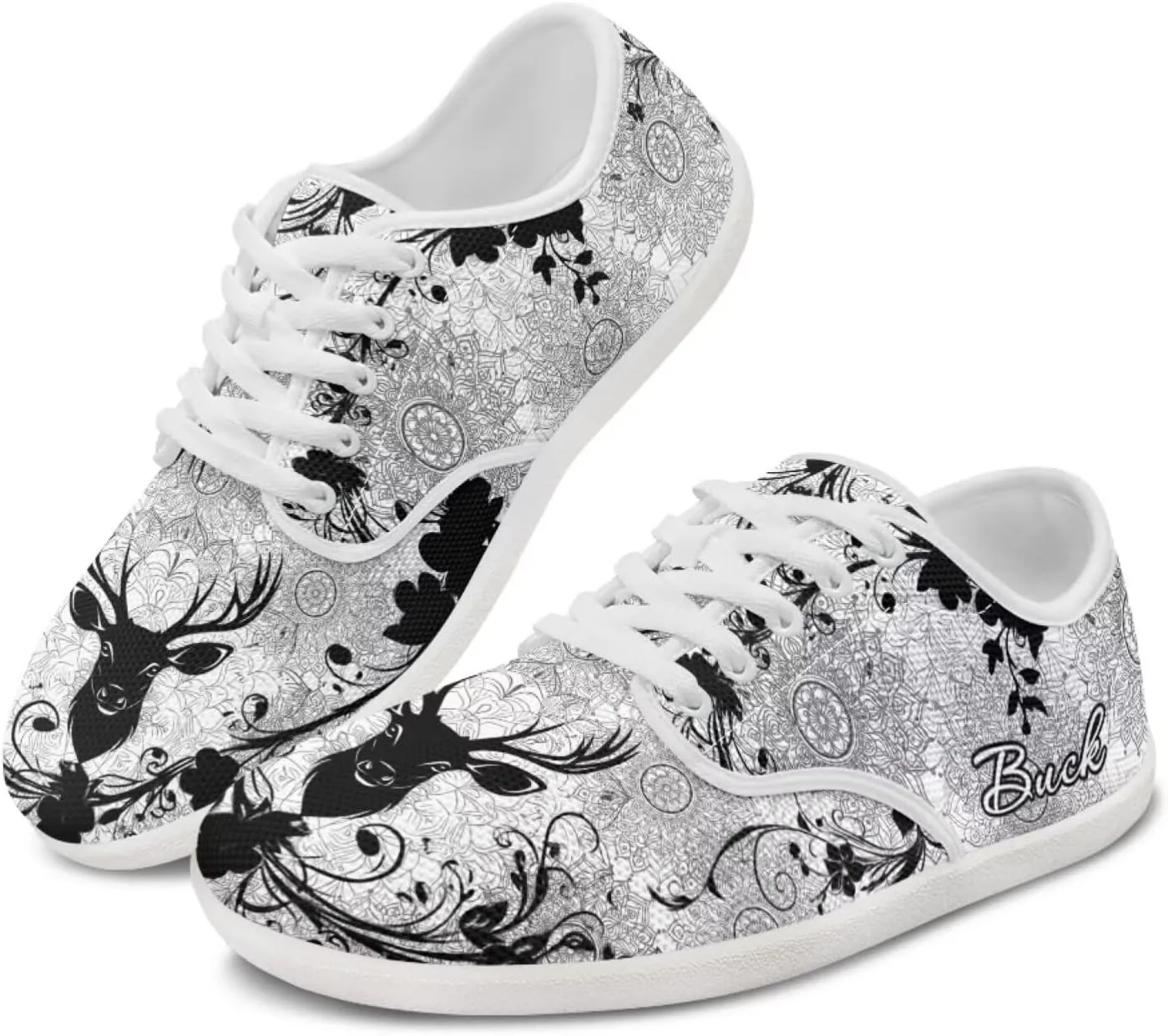 Howilath Boho Mandala Animal Women Barefoot Shoes Casual Shoes Lace up Loafers Running Sneaker with EVA Sole