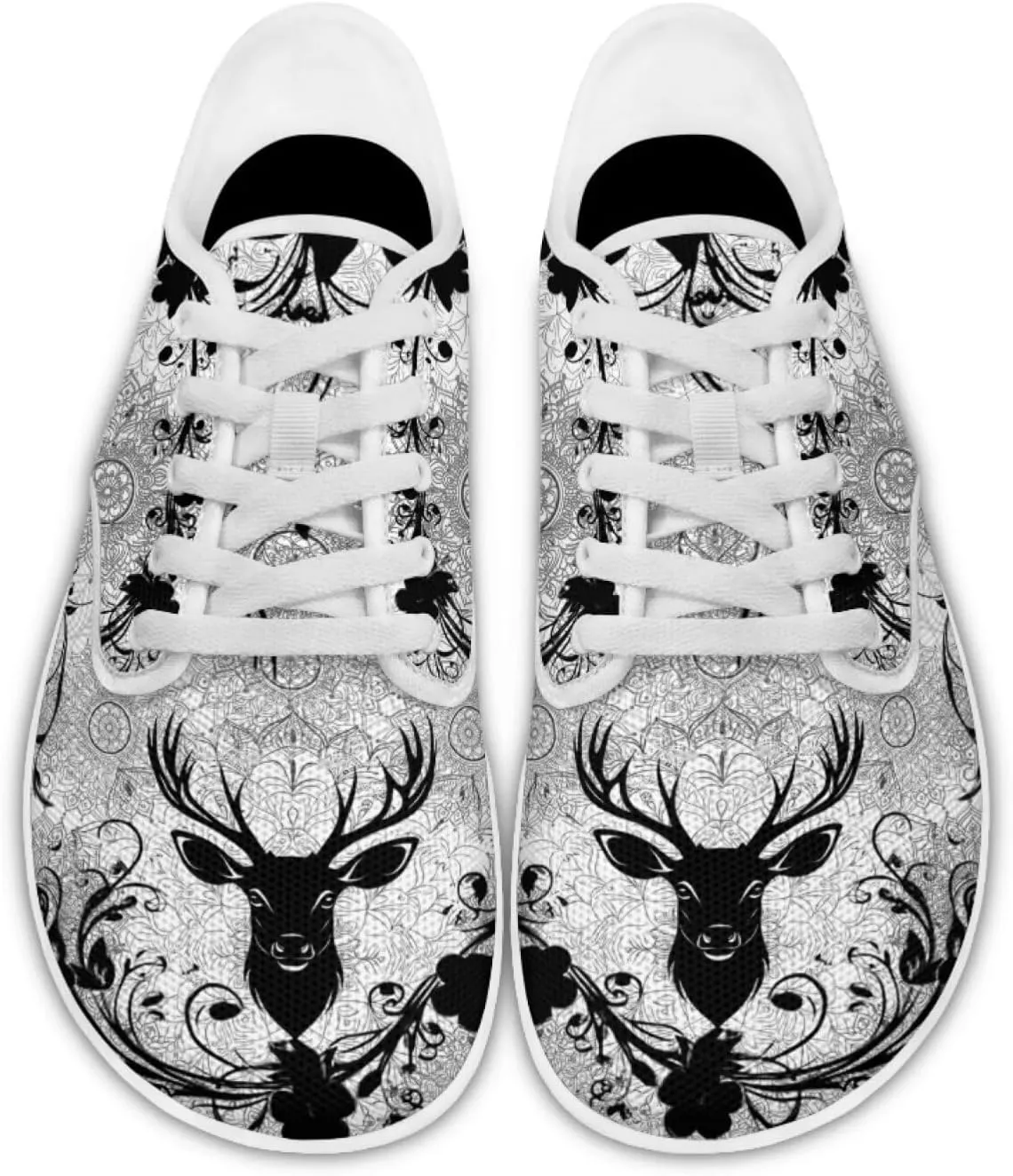 Howilath Boho Mandala Animal Women Barefoot Shoes Casual Shoes Lace up Loafers Running Sneaker with EVA Sole