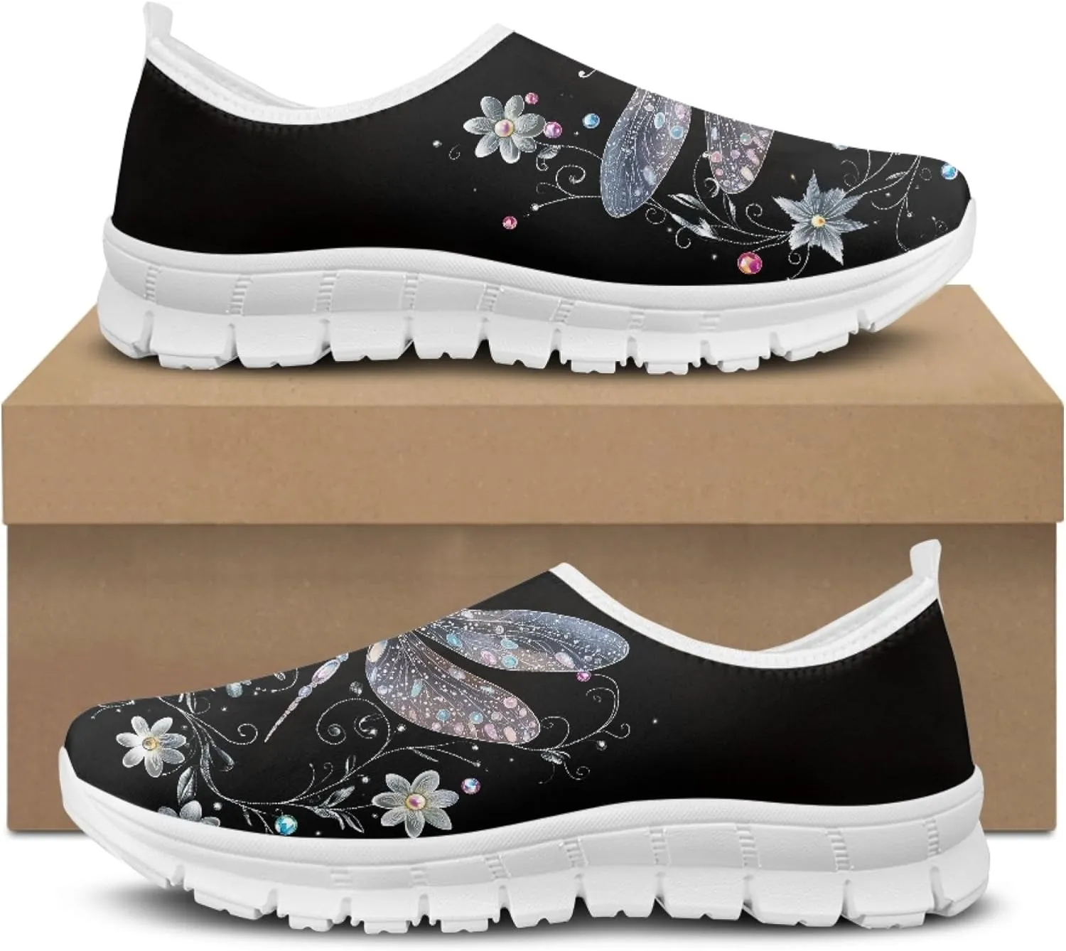 Hummingbird Floral Print Lightweight Walking Shoes for Women Mesh Casual Sneakers Size 5-10.5