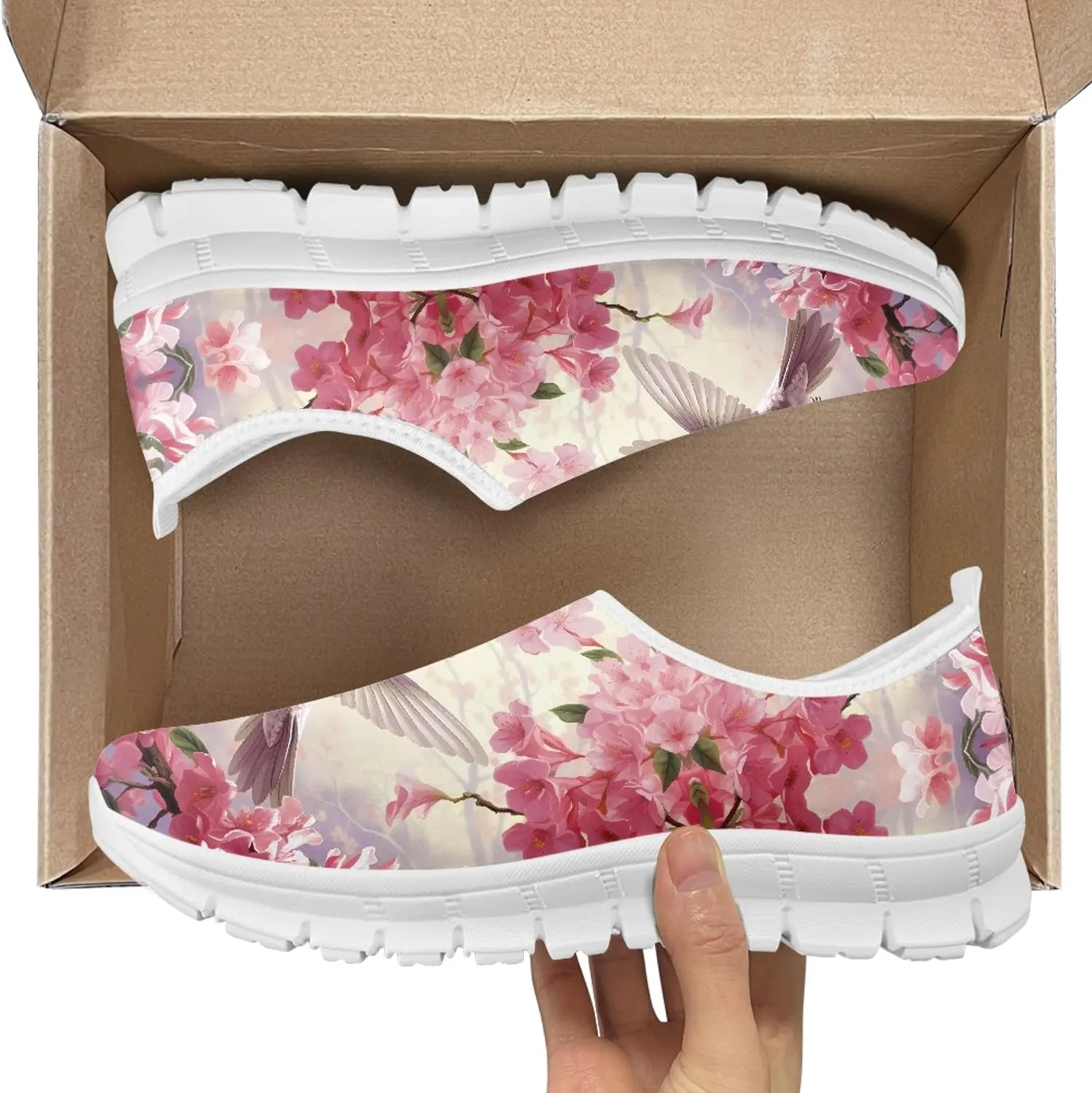 Hummingbird Floral Print Lightweight Walking Shoes for Women Mesh Casual Sneakers Size 5-10.5